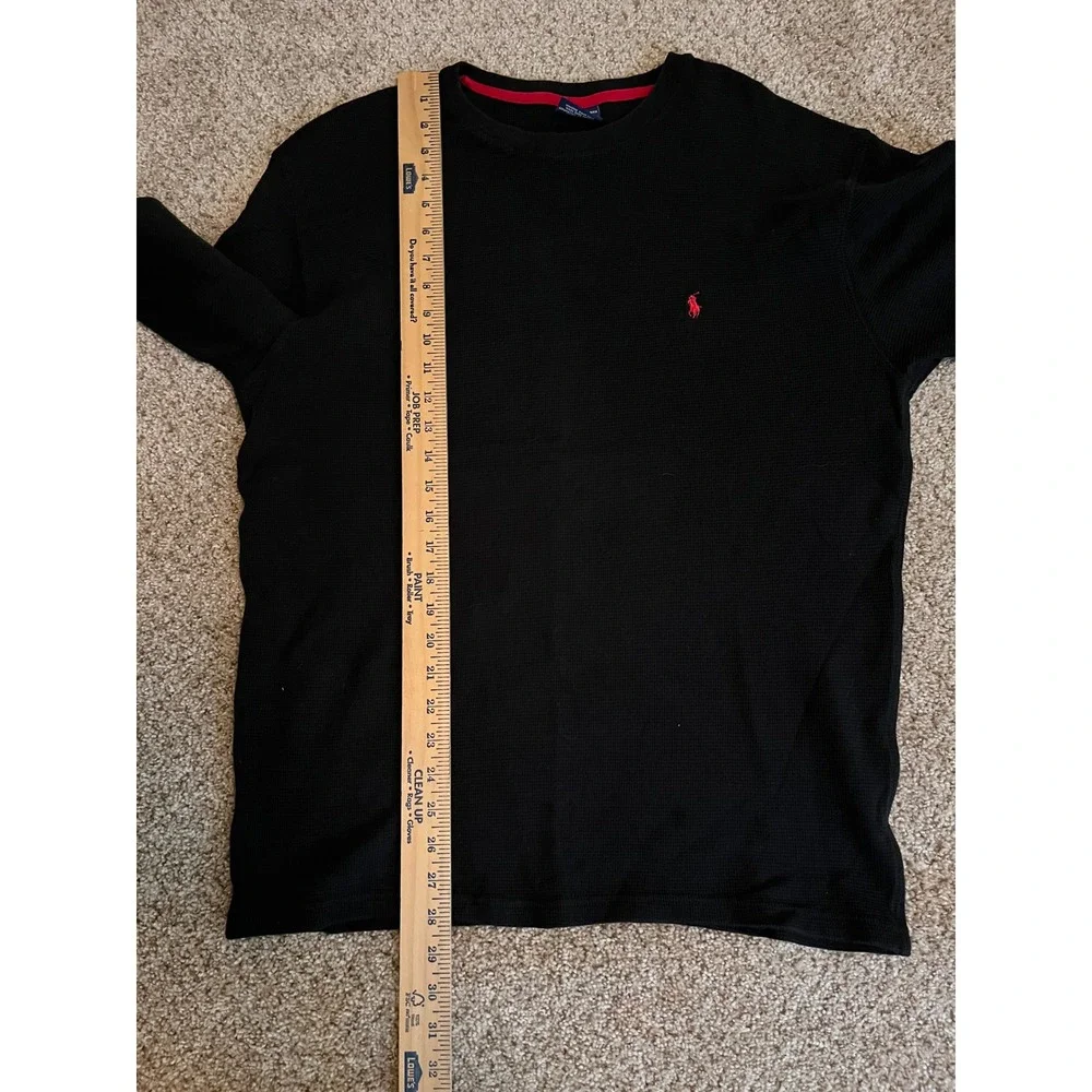 Polo Ralph Lauren Men Sleepwear XL Black Waffle Knit Thermal Long Sleeve Shirt